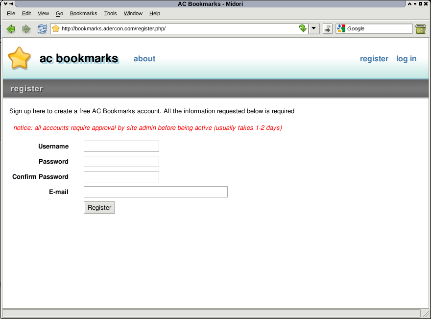 example of the approve user component's register page
